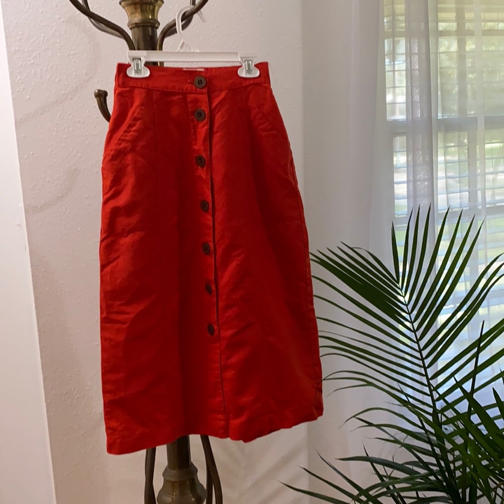 Red Button-Down Skirt